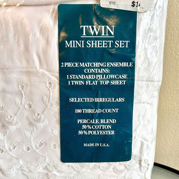 Vintage Springmaid Tara Lace White Twin Mini Sheet Set Pillowcase Flat Sheet USA - Picture 2 of 4